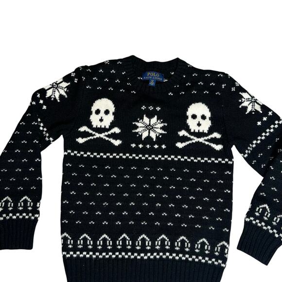 Polo Ralph Lauren Youth black Skull Crossbones merino wool /cotton sweater sz 8 - Picture 4 of 6